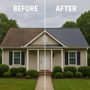 Before-and-after shot of a home with upgraded, storm-resistant roofing materials suitable for the Carolina climate.